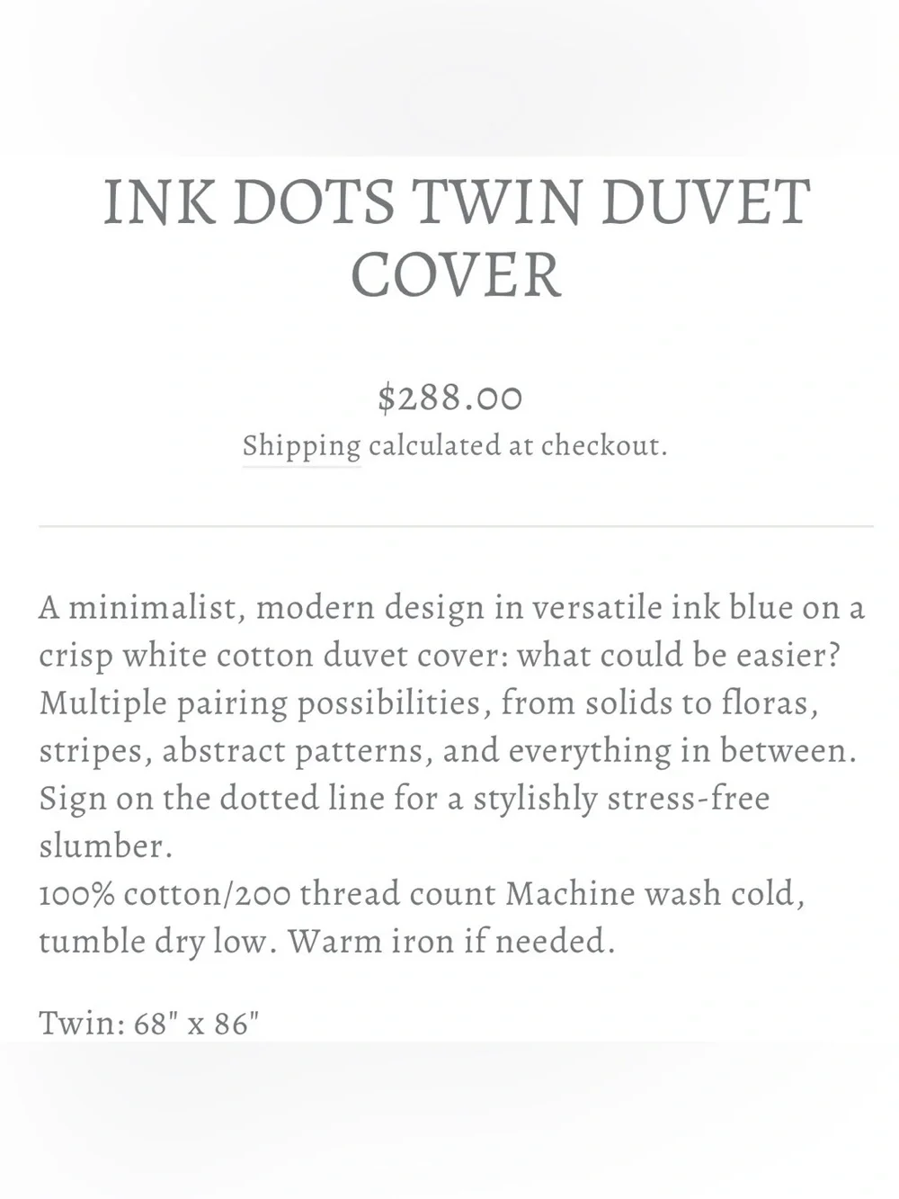 Pine Cone Hill ink Dots Twin Duvet Cover & 2 Euro Shams 100% Cotton